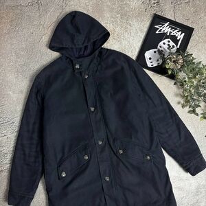 Auth. A.P.C. Navy Hooded Trench Coat